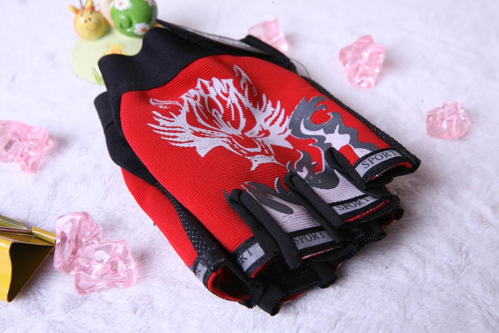 Men's Anti-Slip Half-Finger Gloves for Outdoor Sports Protection Wolf Head Breathable Open-Finger Riding Gloves Fitness