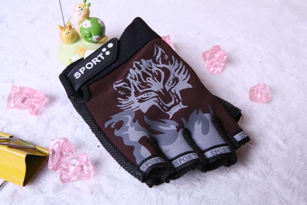 Men's Anti-Slip Half-Finger Gloves for Outdoor Sports Protection Wolf Head Breathable Open-Finger Riding Gloves Fitness