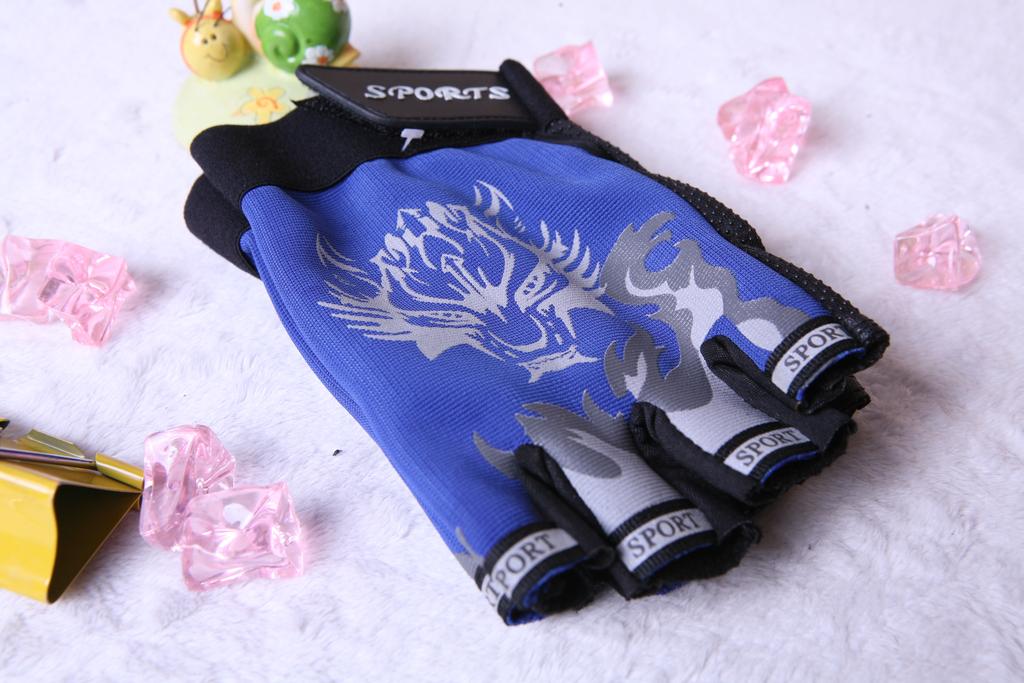 Men's Anti-Slip Half-Finger Gloves for Outdoor Sports Protection Wolf Head Breathable Open-Finger Riding Gloves Fitness