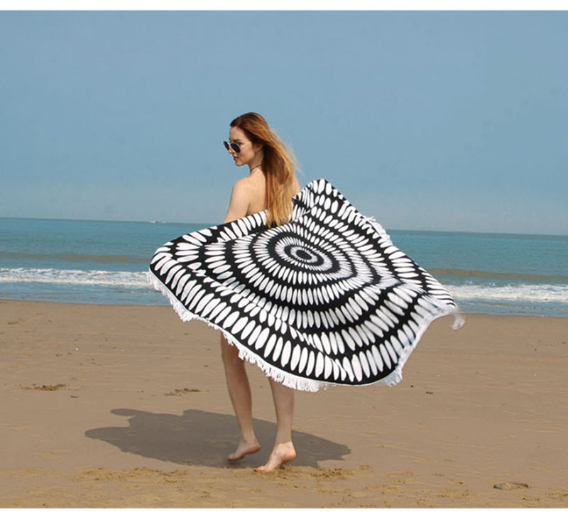 White Black Circle Design Round Beach Towel OEM Supplier Bath Towel Shawl for Wholesale White Black Circle Design Round Beach Towel OEM Supplier Bath Towel Shawl for Wholesale