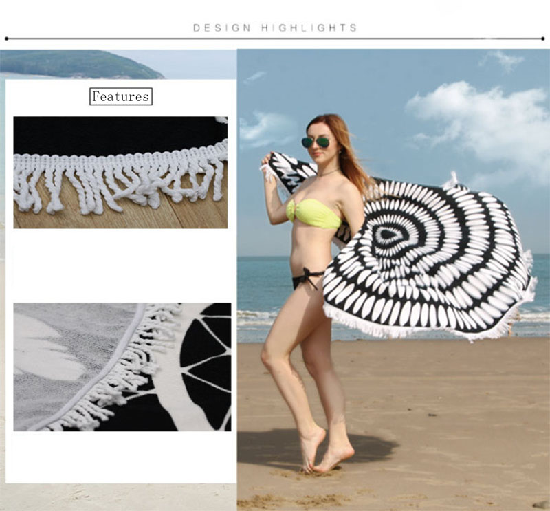 White Black Circle Design Round Beach Towel OEM Supplier Bath Towel Shawl for Wholesale White Black Circle Design Round Beach Towel OEM Supplier Bath Towel Shawl for Wholesale