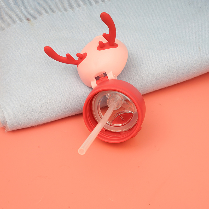Antlers Children&#039;s Plastic Cup Outdoor Portable Lanyard Strap Sports Cup Fashion Cartoon Straw Cup Festival Gift Cup