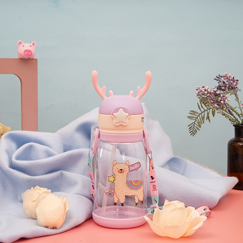 Antlers Children's Plastic Cup Outdoor Portable Lanyard Strap Sports Cup Fashion Cartoon Straw Cup Festival Gift Cup Antlers Children's Plastic Cup Outdoor Portable Lanyard Strap Sports Cup Fashion Cartoon Straw Cup Festival Gift Cup