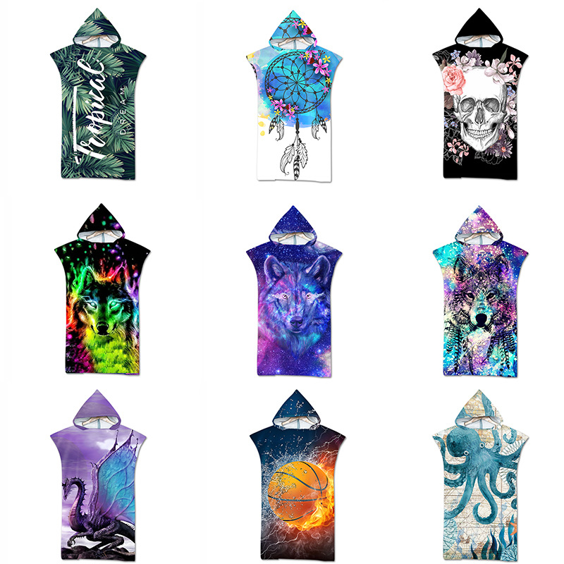 Factory Direct Sales Adult Bath Towel Beach Towel Cape Cloak Geometric Printing Hooded Bath Towel Wholesale Graphic Customization