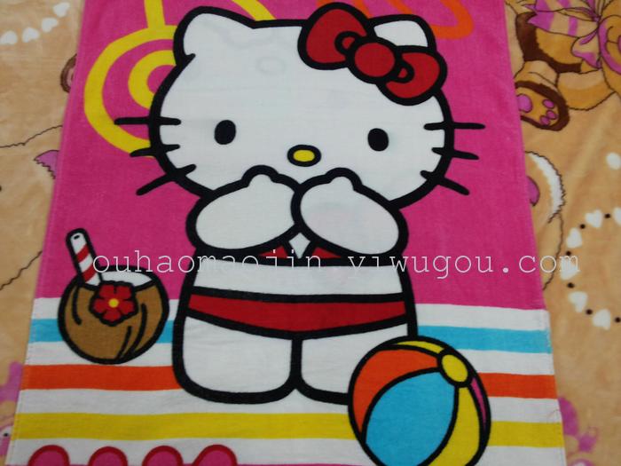 Factory direct 60*120 cotton active printing KT cat beach towel cartoon bath towel made to order Factory direct 60*120 cotton active printing KT cat beach towel cartoon bath towel made to order