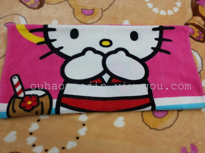 Factory direct 60*120 cotton active printing KT cat beach towel cartoon bath towel made to order Factory direct 60*120 cotton active printing KT cat beach towel cartoon bath towel made to order