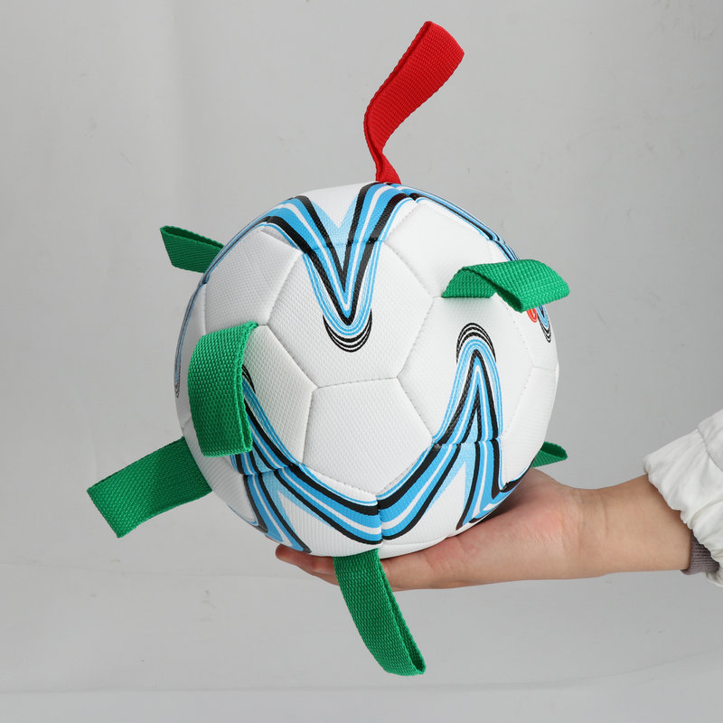 Factory Supply 19cm Diameter Pu Material Interactive Pet Dog Outdoor Toy Ball Pet Training Belt Rope Football