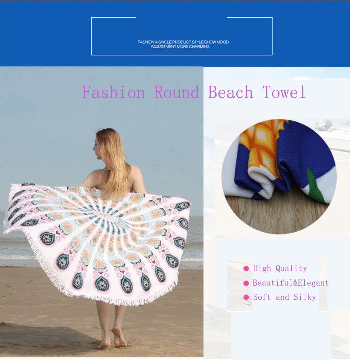Bohemian Women Shawl White Round Beach Towel Microfiber Blanket Active Printing Bohemian Women Shawl White Round Beach Towel Microfiber Blanket Active Printing