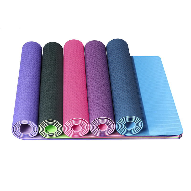 Cross-Border Two-Color TPE Yoga Mat Fitness Monochrome Children Dance Skipping Rope Mat Amazon Environmental Protection Non-Slip Yoga Mat