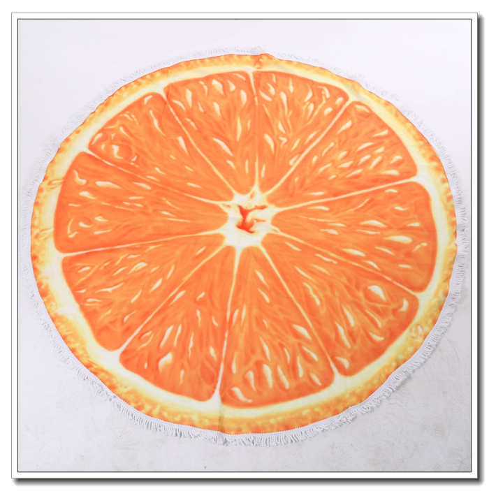 Manufacturer direct selling orange slice printed circular tassel woven beach towel mat. Manufacturer direct selling orange slice printed circular tassel woven beach towel mat.