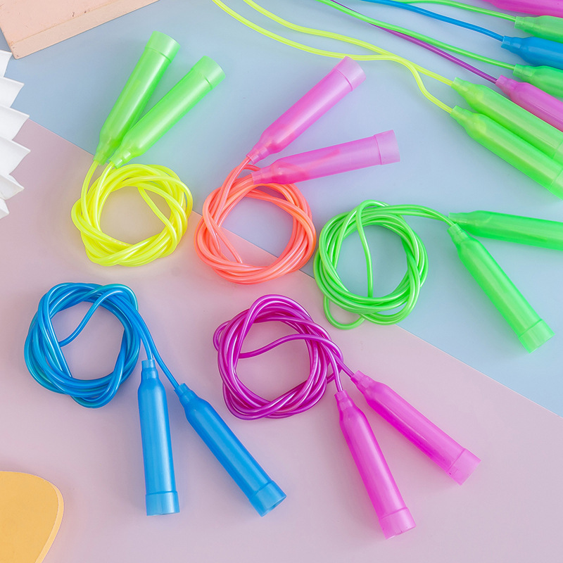 Colorful Plastic Skipping Rope Adjustable Length Children Elementary School Students Soft Plastic Handle Skipping Rope Kindergarten Small Prize