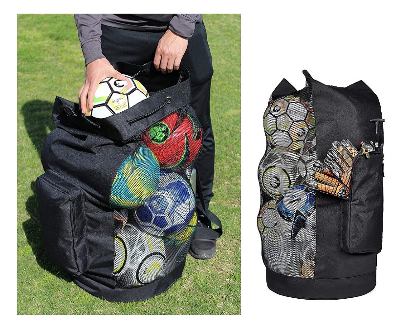 Factory Customized Large Capacity Football Basketball Net Bag Drawstring Buggy Bag Easy to Carry Front Pocket