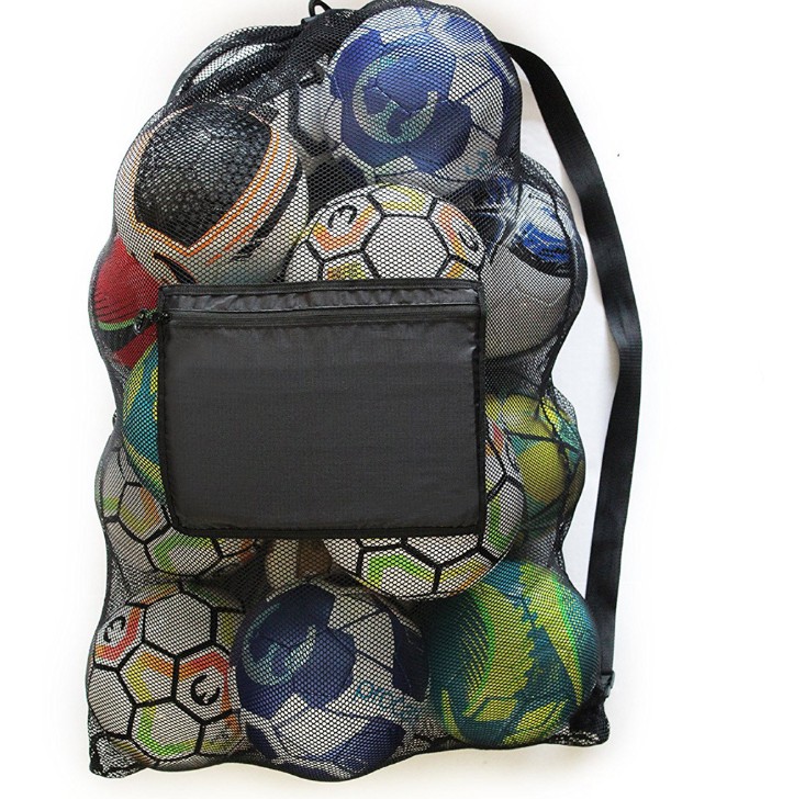 Factory Customized Large Capacity Football Basketball Net Bag Drawstring Buggy Bag Easy to Carry Front Pocket