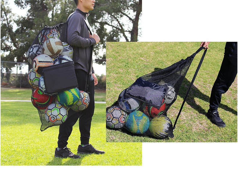 Factory Customized Large Capacity Football Basketball Net Bag Drawstring Buggy Bag Easy to Carry Front Pocket
