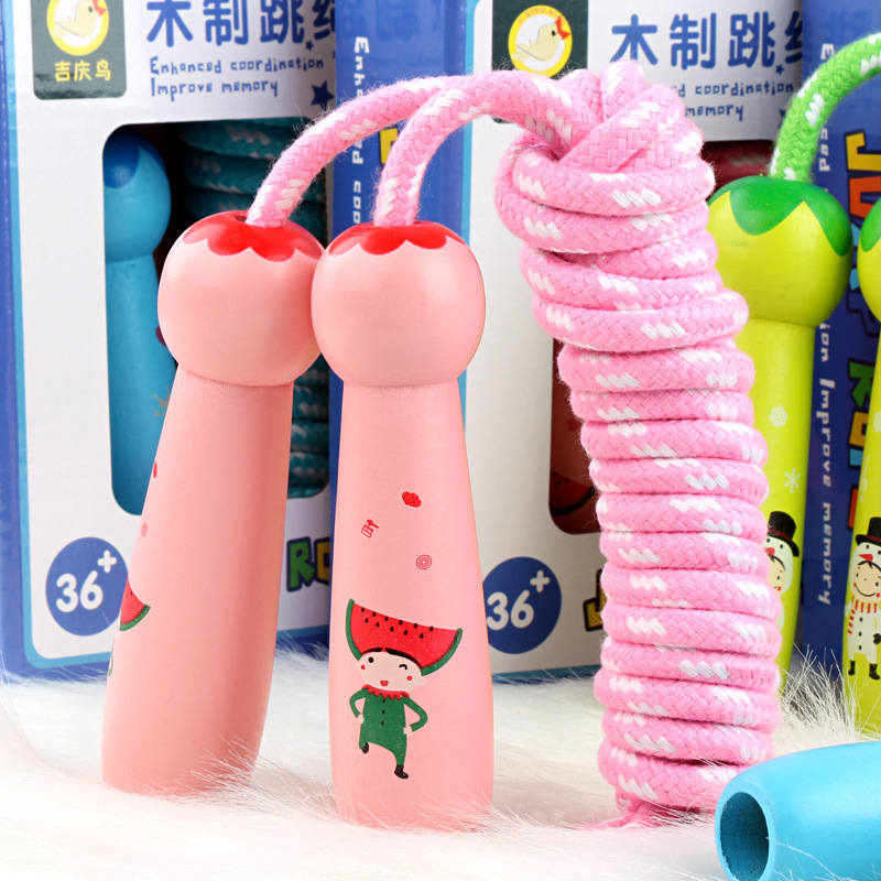 Colorful Wooden Rope Skipping Adjustable Children&#039;s Toys Elementary School Sports Examination Exclusive Beginner Girl&#039;s and Boy&#039;s Kindergarten