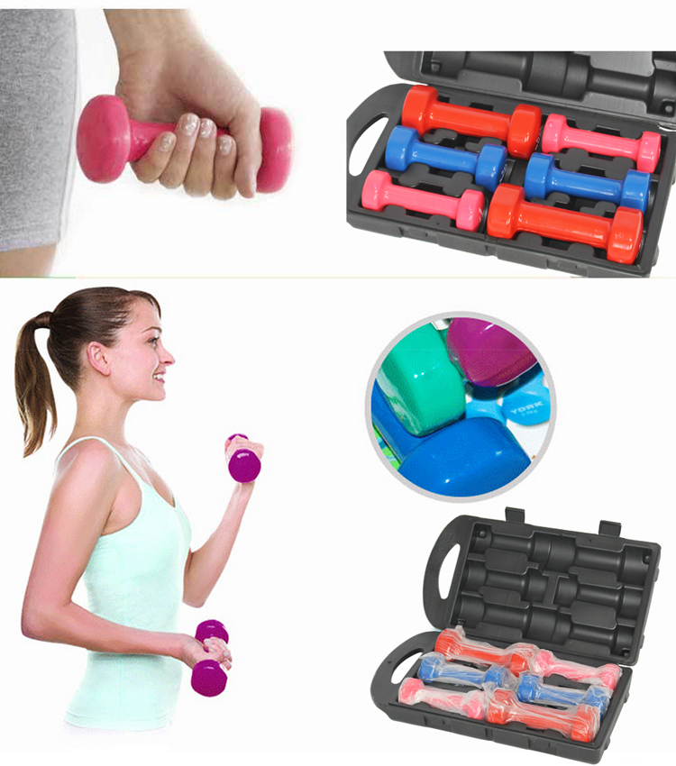 Ladies fitness gymnastics hardcover gift box colour vinyl dip dumbbell 10kg six combinations