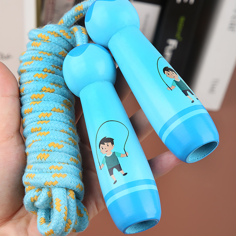Children&#039;s Wooden Primary School Sports Kindergarten Beginner Boys and Girls Rope Skipping Wooden Handle Cotton Rope