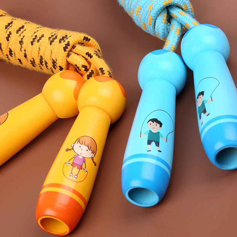 Children&#039;s Wooden Primary School Sports Kindergarten Beginner Boys and Girls Rope Skipping Wooden Handle Cotton Rope
