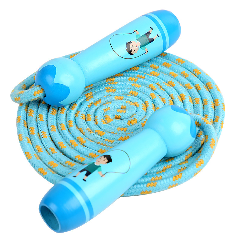 Children&#039;s Wooden Primary School Sports Kindergarten Beginner Boys and Girls Rope Skipping Wooden Handle Cotton Rope