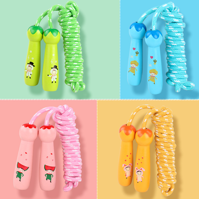 fourcolor wooden children skipping rope students physical exercise fitness cartoon shaped skipping rope toys