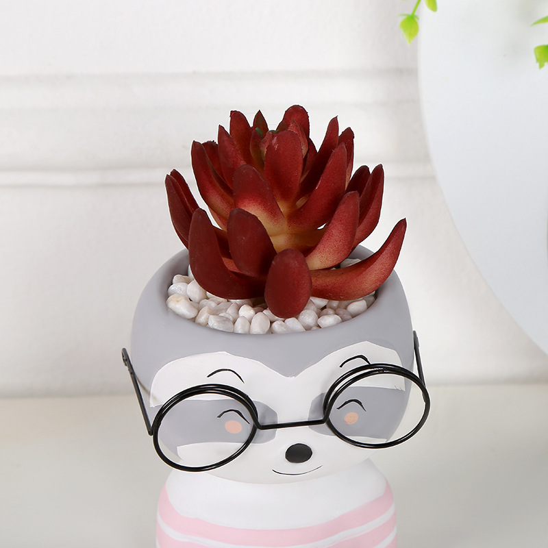 INS Style Cartoon Animal Ceramic Flower Pot Personalized Artificial Flower Succulent Bonsai Creative Animal Ornaments