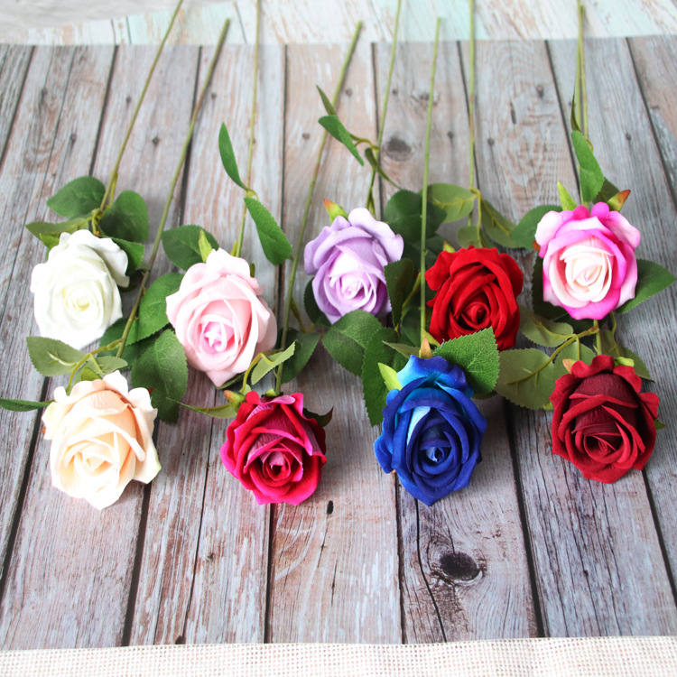 Artificial Rose Single Stem Flannel Rose Valentine's Day Gift Wedding Flower Home Decoration Rose Artificial Rose Single Stem Flannel Rose Valentine's Day Gift Wedding Flower Home Decoration Rose