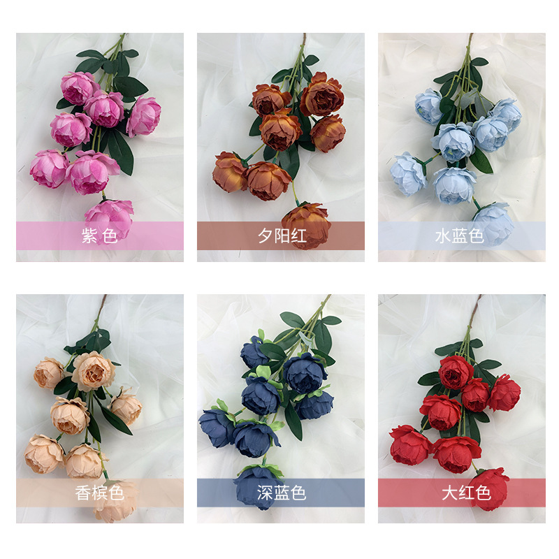 Artificial Flower 7 Exquisite Peony Living Room Fake Flower Emulational Flower Decoration Decorative Silk Flower Wedding Flower Floor Flower Wholesale