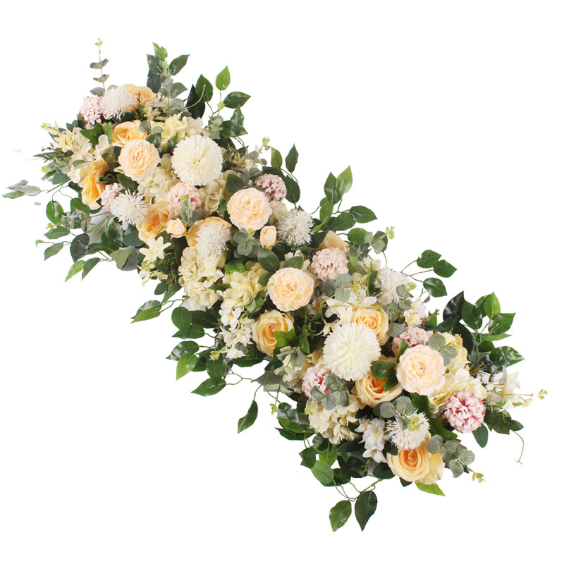 New Wedding Flower Row Wedding Stage Background Wall Decoration Decorative Flowers Outdoor Mori Style Wedding Ceremony Layout Long Row Flower Fake Flower