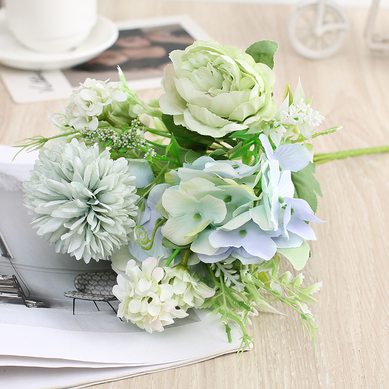 Peony Artificial Flower Wedding Flower Bouquet Wall Road Lead Hand Holding Home Decorative Fake Flower Hydrangea Bunch of Flowers Cross-Border Bouquet