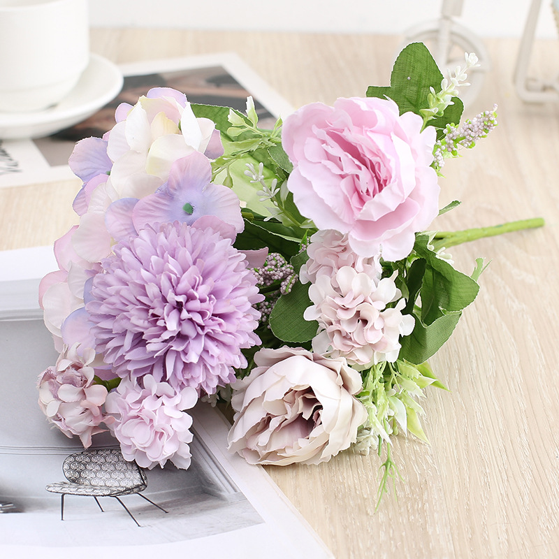 Peony Artificial Flower Wedding Flower Bouquet Wall Road Lead Hand Holding Home Decorative Fake Flower Hydrangea Bunch of Flowers Cross-Border Bouquet Peony Artificial Flower Wedding Flower Bouquet Wall Road Lead Hand Holding Home Decorative Fake Flower Hydrangea Bunch of Flowers Cross-Border Bouquet