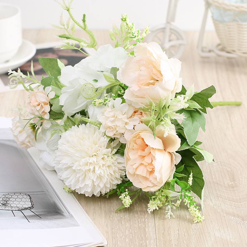 Peony Artificial Flower Wedding Flower Bouquet Wall Road Lead Hand Holding Home Decorative Fake Flower Hydrangea Bunch of Flowers Cross-Border Bouquet