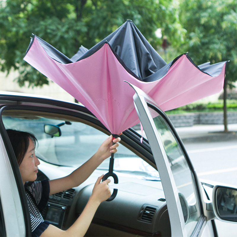 Reverse Direction Umbrella Foldable Rain and Rain Dual-Use Oversized Umbrella for Two Persons Car Special Double-Layer Reverse Wall-Free C- Type