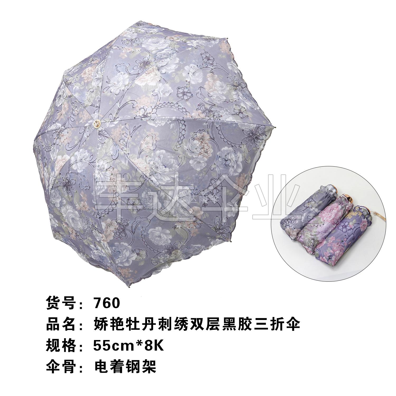 Embroidery double vinyl anti-UV Triple folding umbrella 2