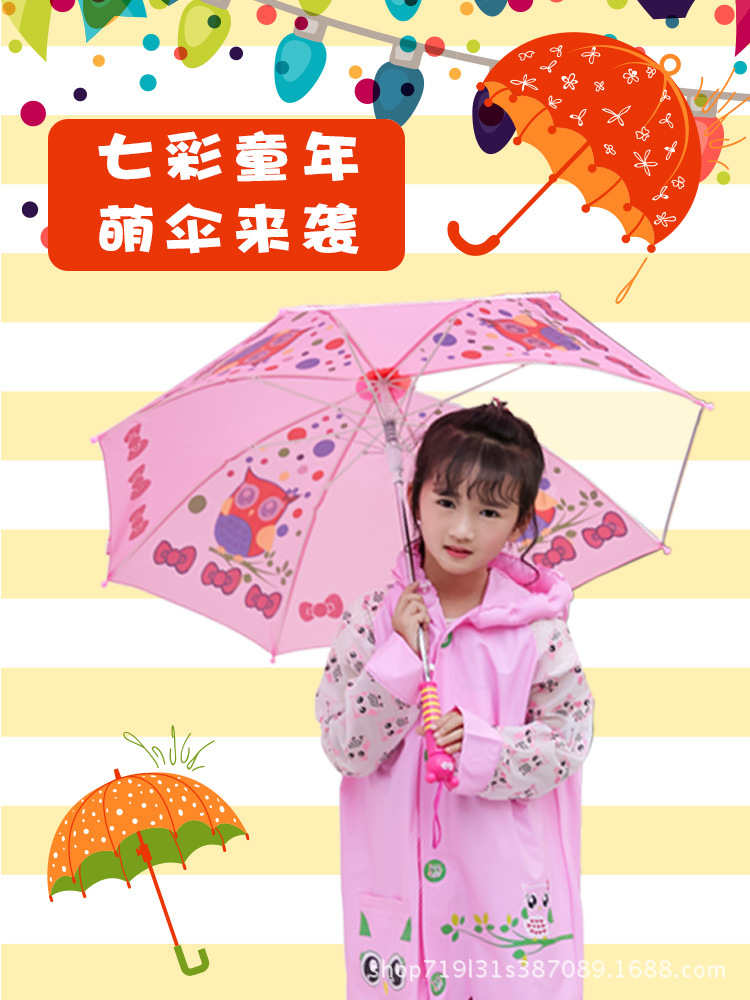Ladybug Children's Umbrella Primary School Kindergarten Long Handle Umbrella Baby Girl 6-12 Years Old Children with Waterproof Umbrella Raincoat