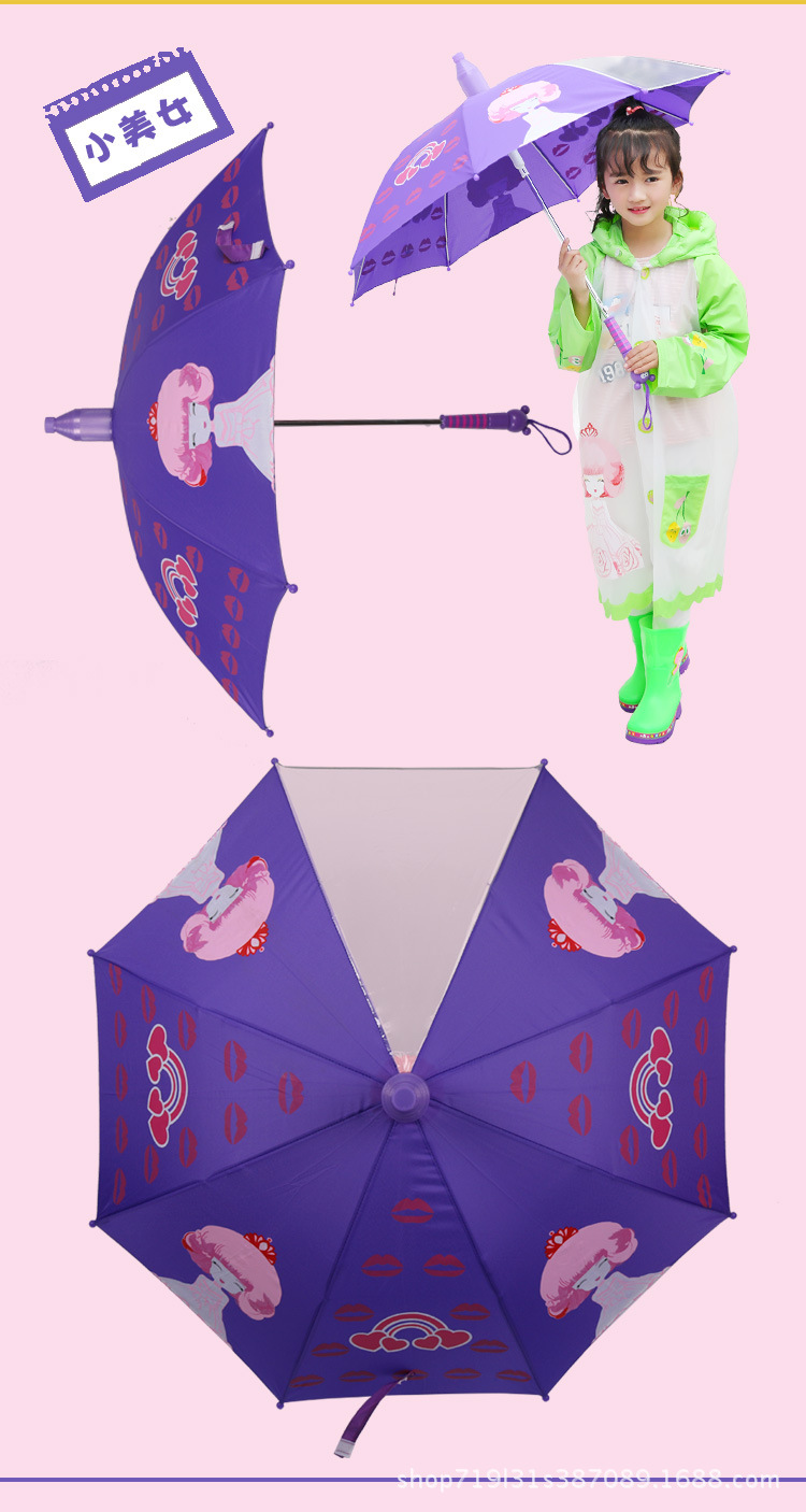 Ladybug Children's Umbrella Primary School Kindergarten Long Handle Umbrella Baby Girl 6-12 Years Old Children with Waterproof Umbrella Raincoat