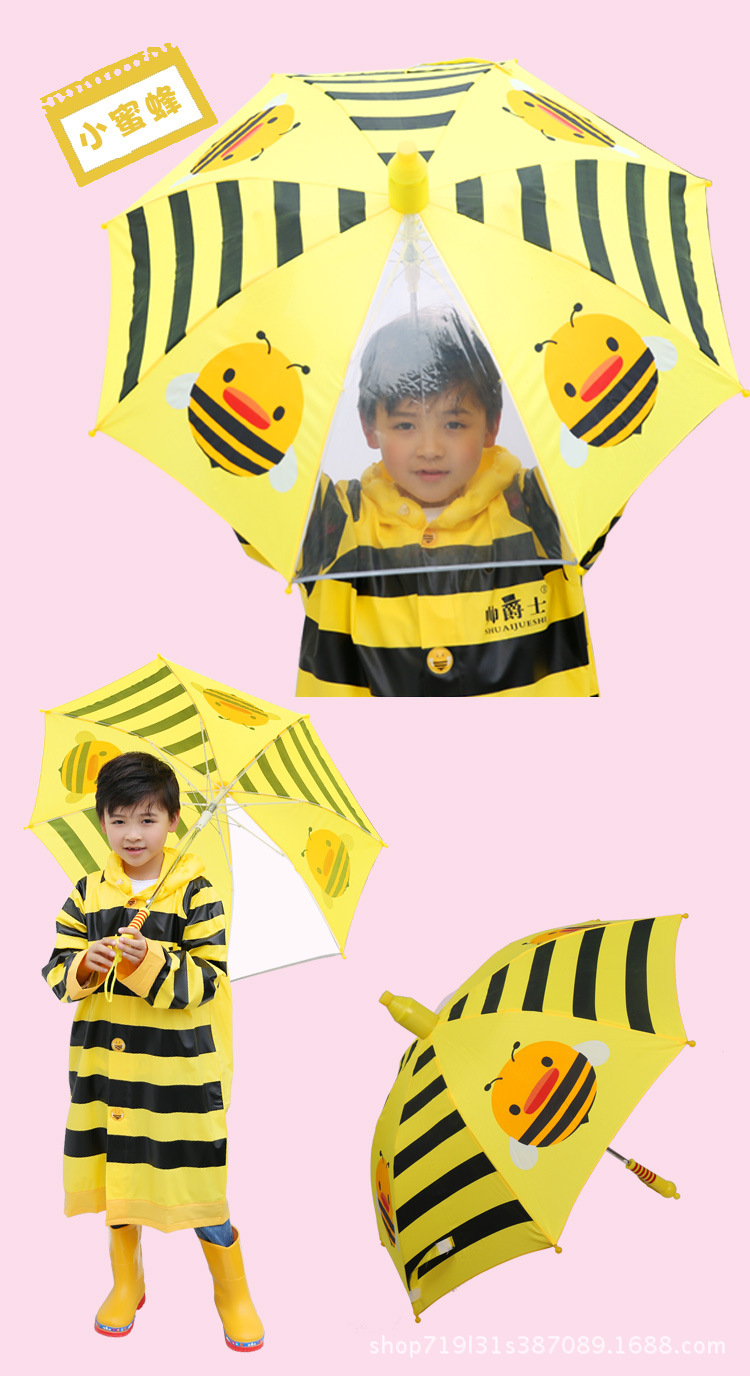 Ladybug Children's Umbrella Primary School Kindergarten Long Handle Umbrella Baby Girl 6-12 Years Old Children with Waterproof Umbrella Raincoat