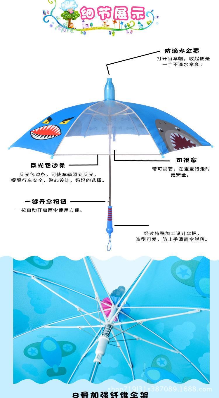 Ladybug Children's Umbrella Primary School Kindergarten Long Handle Umbrella Baby Girl 6-12 Years Old Children with Waterproof Umbrella Raincoat