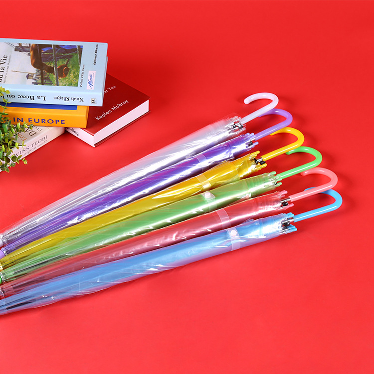 Colorful Transparent Umbrella Straight Rod Automatic Umbrella Long Handle Umbrella Umbrella Logo Colorful Transparent Umbrella Straight Rod Automatic Umbrella Long Handle Umbrella Umbrella Logo