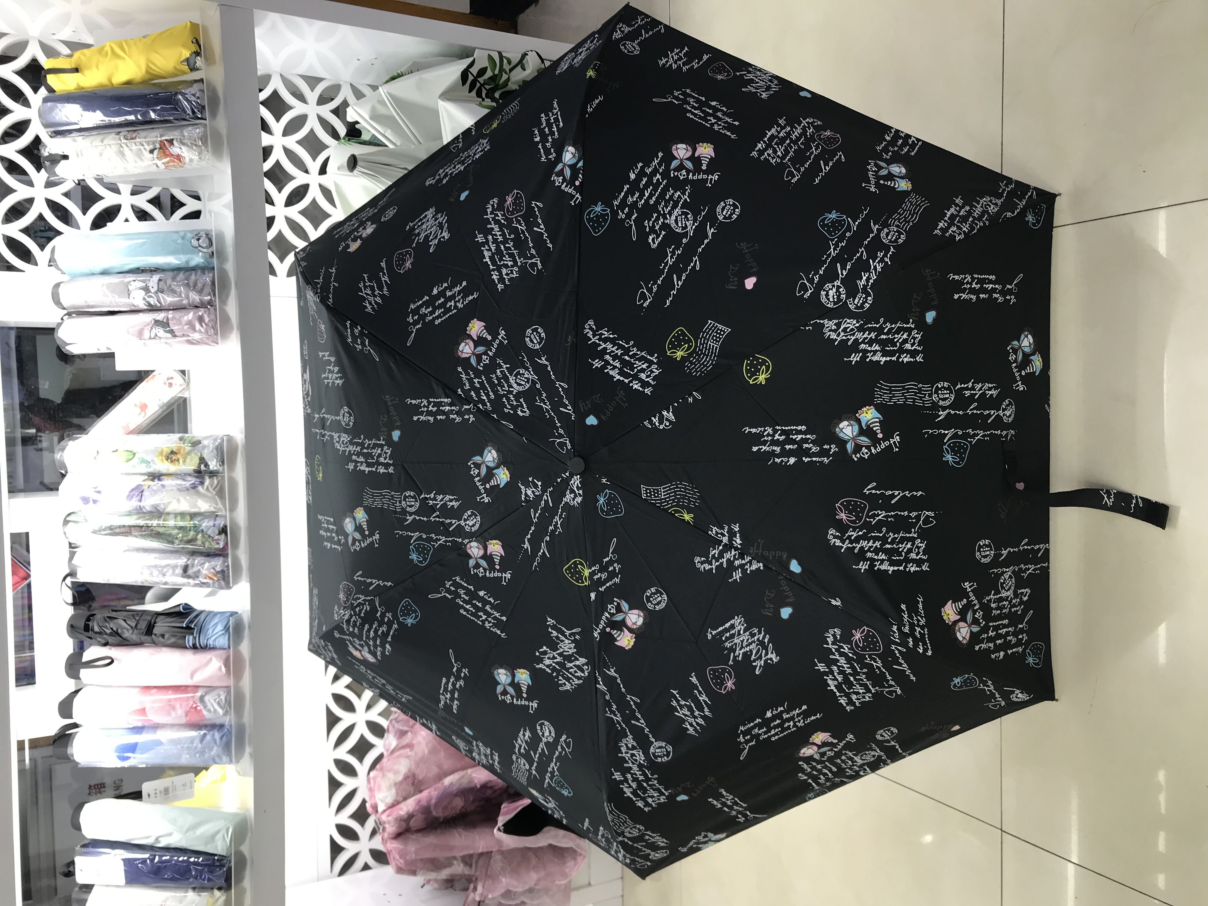 A579 New Pencil Umbrella Light Umbrella Folding Umbrella Black Plastic Sunny Umbrella Available in Stock