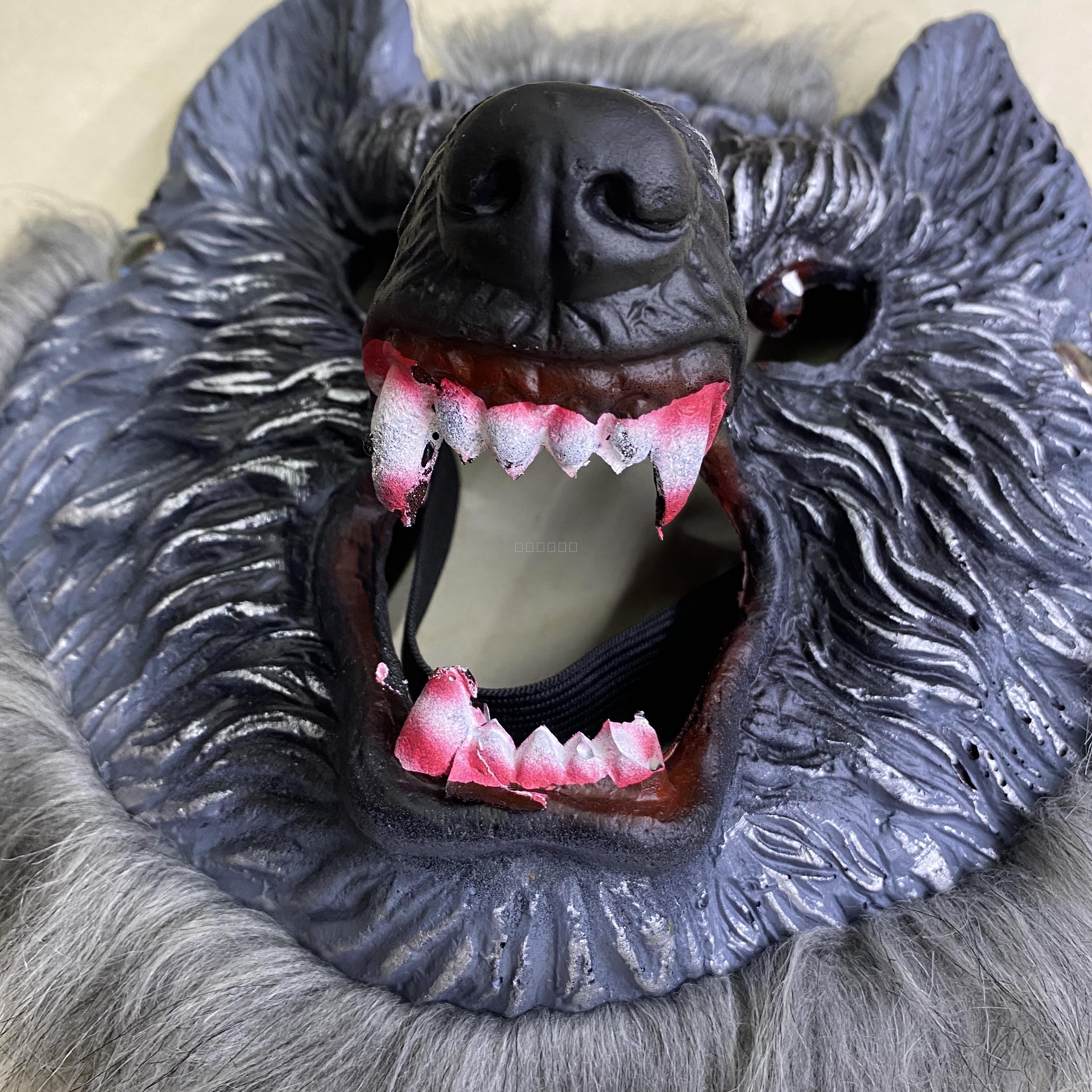 Halloween PU Foam Soft Mask Horror Bleeding Wolf Head Hood Horror Scary Werewolf Mask with Fur Old German Shepherd Dog