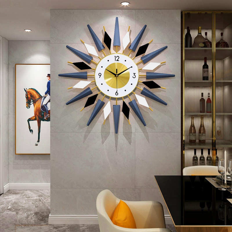 Nordic Clock Simple Living Room Wall Clock Creative Home Decoration Clock Iron Light Luxury Wall Clocks Wall Hanging Cross-Border Hot