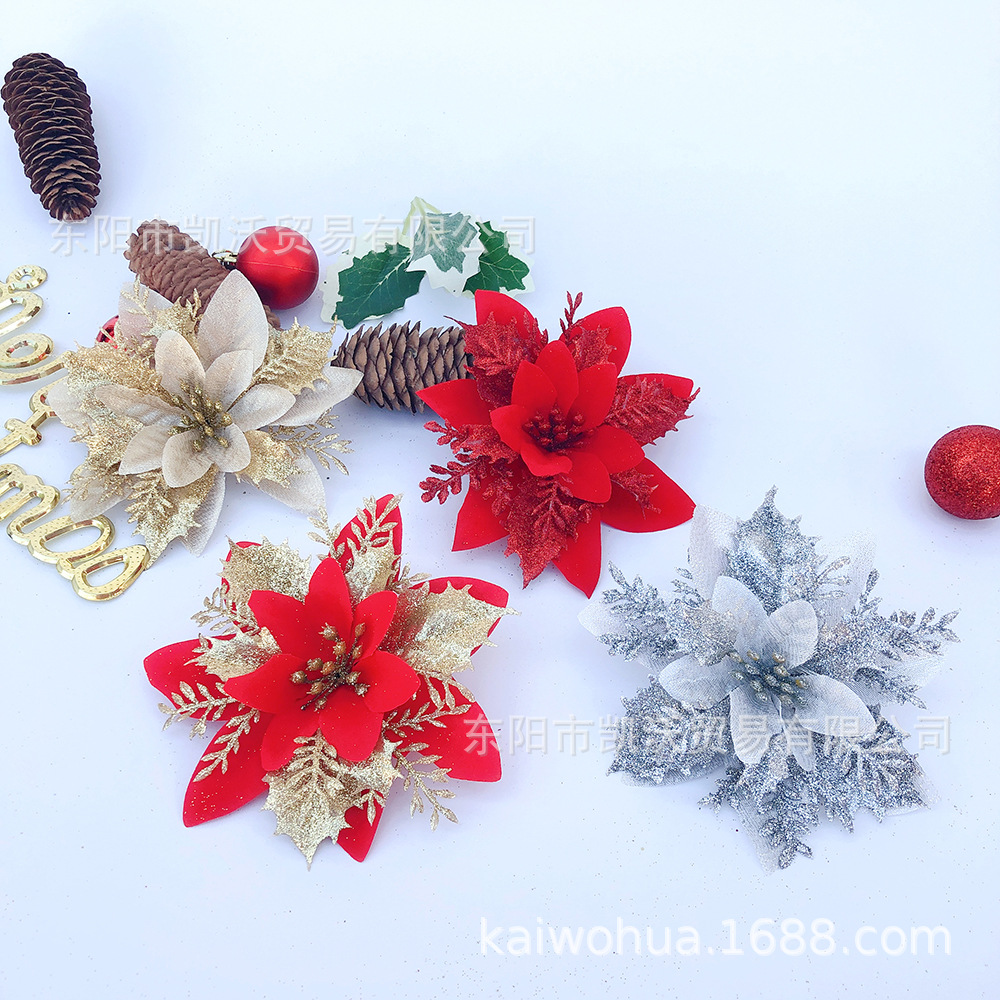 Christmas Decorative Ornaments Garland Decoration 14cm Upscale Gold Rimmed Red Christmas Flower Factory Direct Sales Wholesale Christmas Decorative Ornaments Garland Decoration 14cm Upscale Gold Rimmed Red Christmas Flower Factory Direct Sales Wholesale