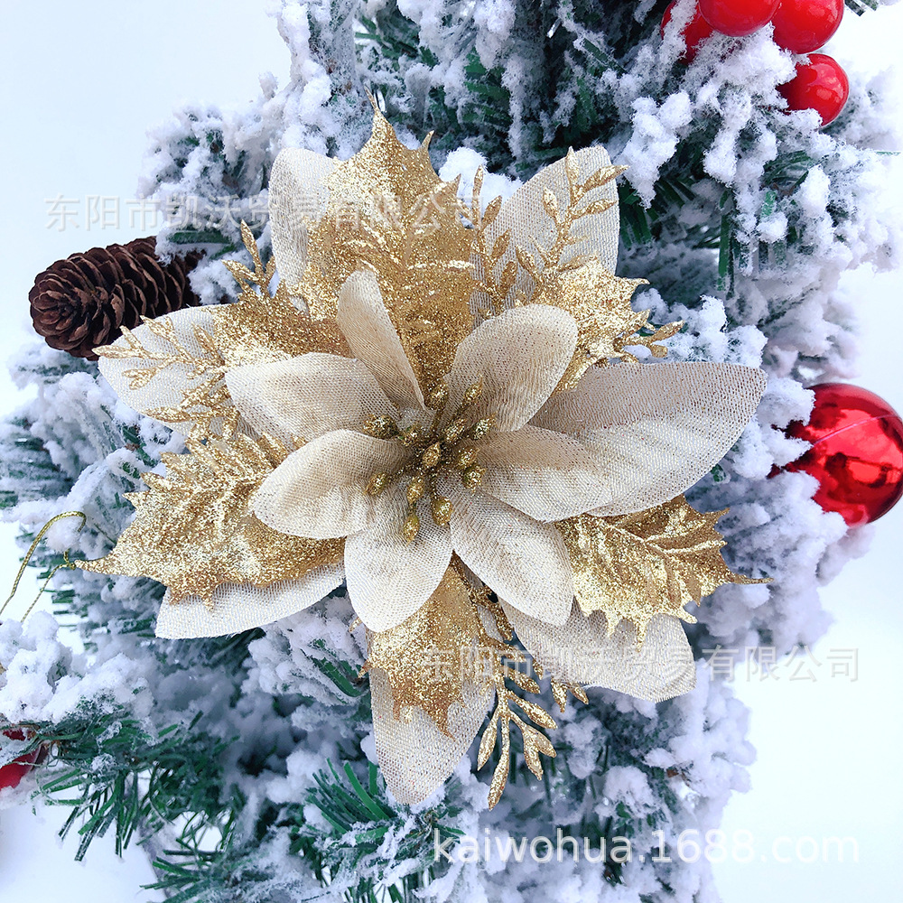 Christmas Decorative Ornaments Garland Decoration 14cm Upscale Gold Rimmed Red Christmas Flower Factory Direct Sales Wholesale Christmas Decorative Ornaments Garland Decoration 14cm Upscale Gold Rimmed Red Christmas Flower Factory Direct Sales Wholesale