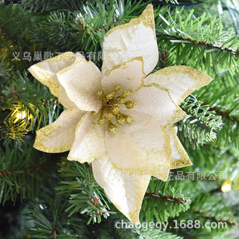 Christmas Decorations 13cm Three-Layer Gold Powder Edge Christmas Flower Christmas Tree Garland Accessories Artificial Flower Factory Wholesale