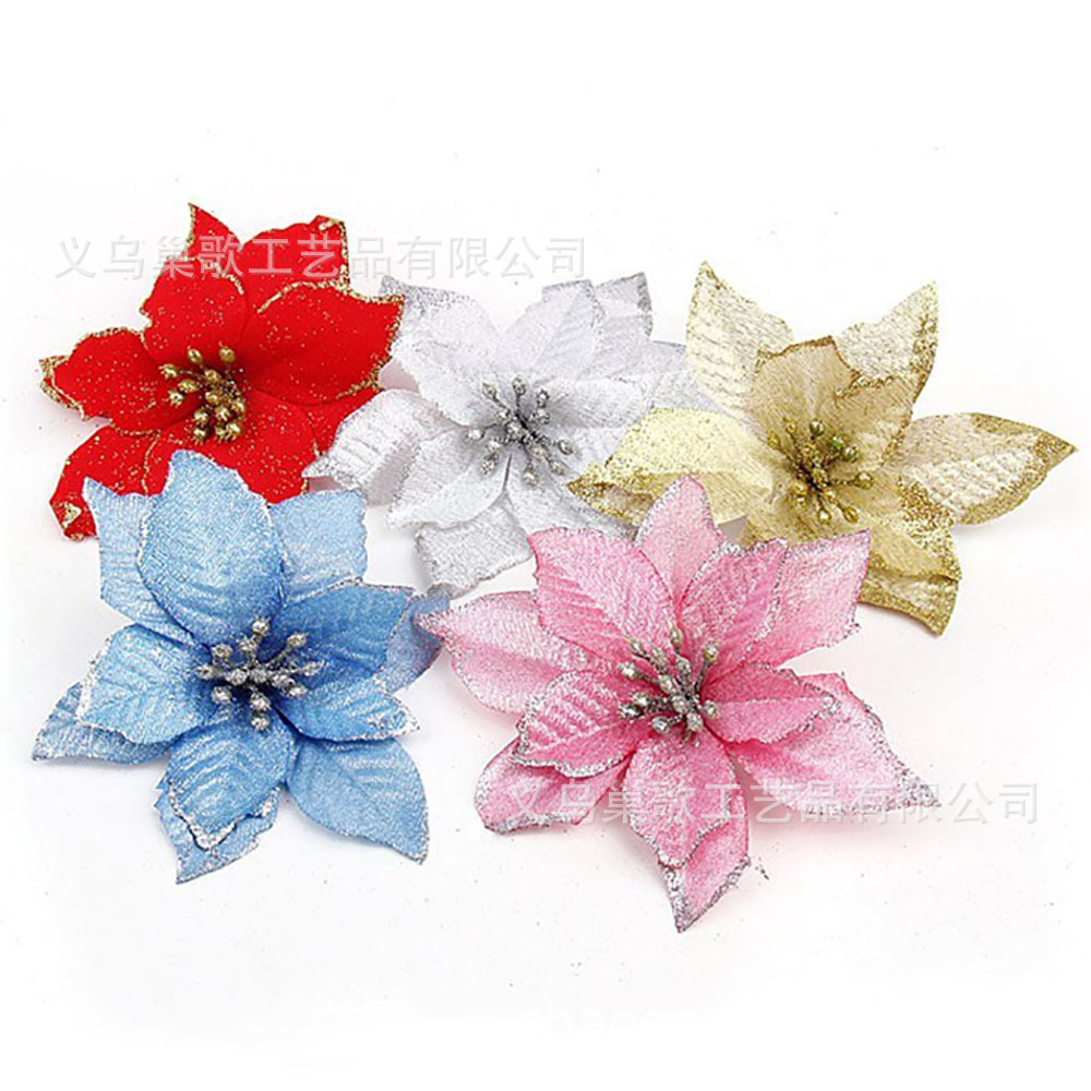 Christmas Decorations 13cm Three-Layer Gold Powder Edge Christmas Flower Christmas Tree Garland Accessories Artificial Flower Factory Wholesale
