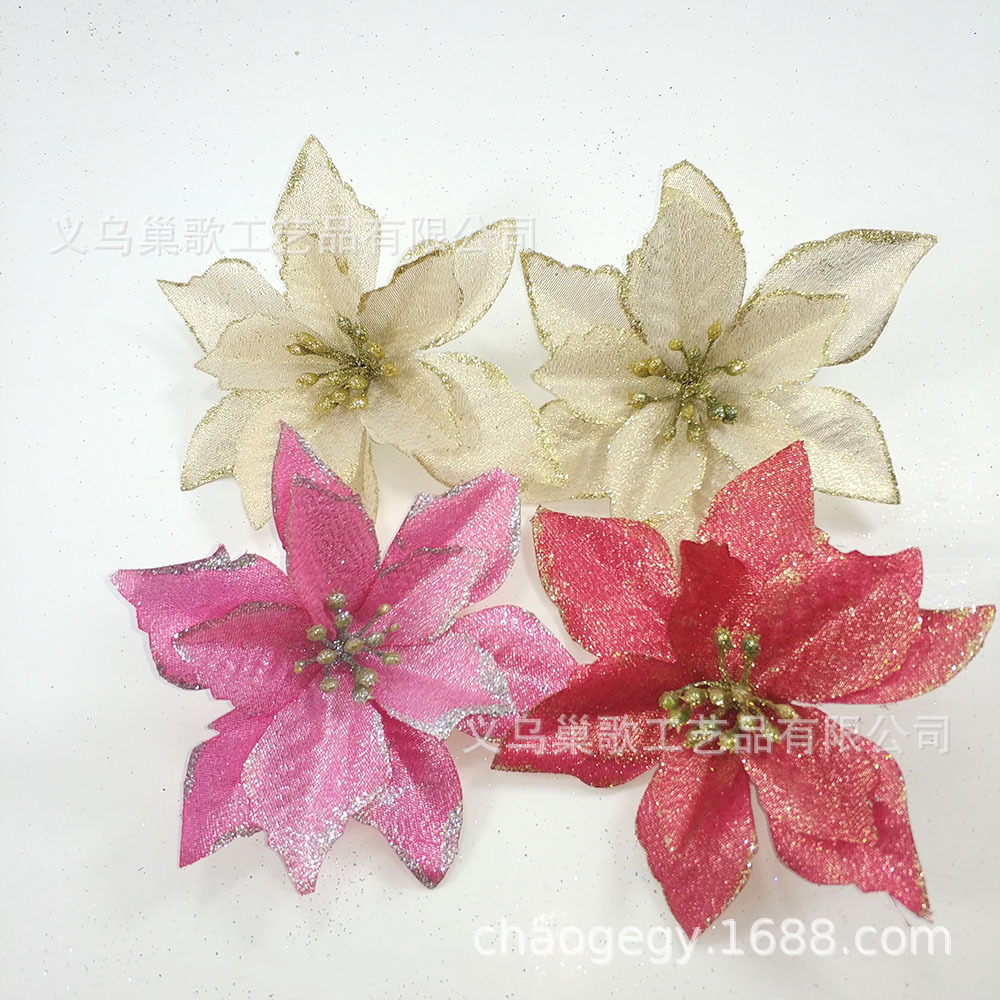 Christmas Decorations 13cm Three-Layer Gold Powder Edge Christmas Flower Christmas Tree Garland Accessories Artificial Flower Factory Wholesale Christmas Decorations 13cm Three-Layer Gold Powder Edge Christmas Flower Christmas Tree Garland Accessories Artificial Flower Factory Wholesale
