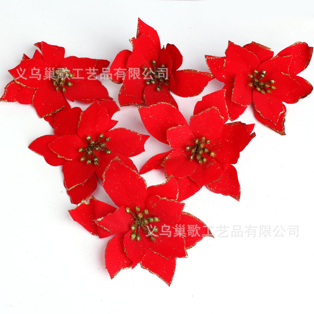 Christmas Decorations 13cm Three-Layer Gold Powder Edge Christmas Flower Christmas Tree Garland Accessories Artificial Flower Factory Wholesale Christmas Decorations 13cm Three-Layer Gold Powder Edge Christmas Flower Christmas Tree Garland Accessories Artificial Flower Factory Wholesale