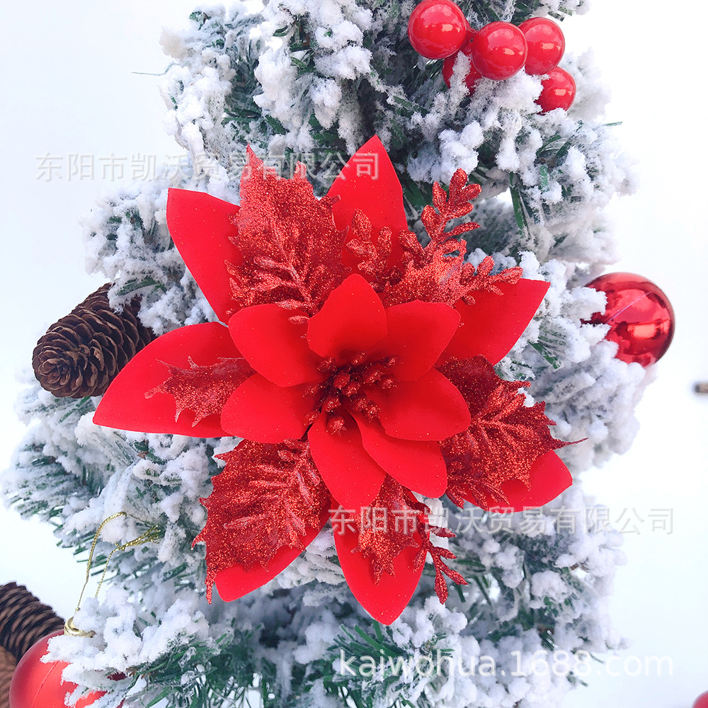 Christmas Decorative Ornaments Garland Decoration 14cm Upscale Gold Rimmed Red Christmas Flower Factory Direct Sales Wholesale