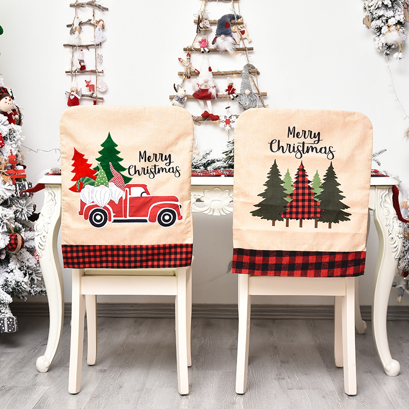 2020 New Christmas Decorative Chair Cover Creative Cartoon Machine Embroidered Linen Christmas Flower Chair Back Cover Car Cushion Case