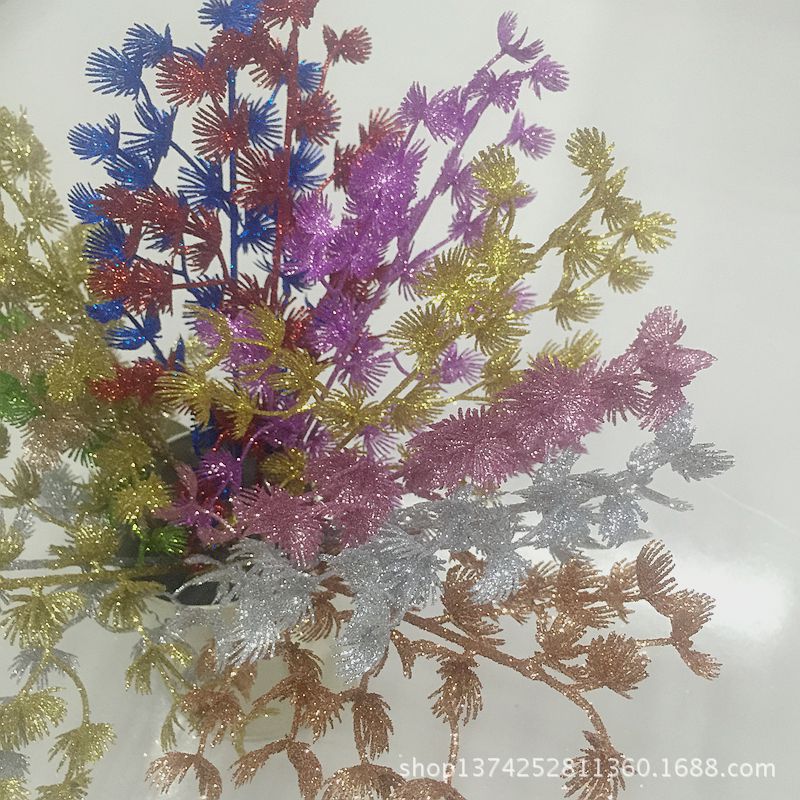 Christmas Flower Christmas Leaf Decorations 3317cm Glitter Pink Branches Glitter Colorful Plastic Ornament